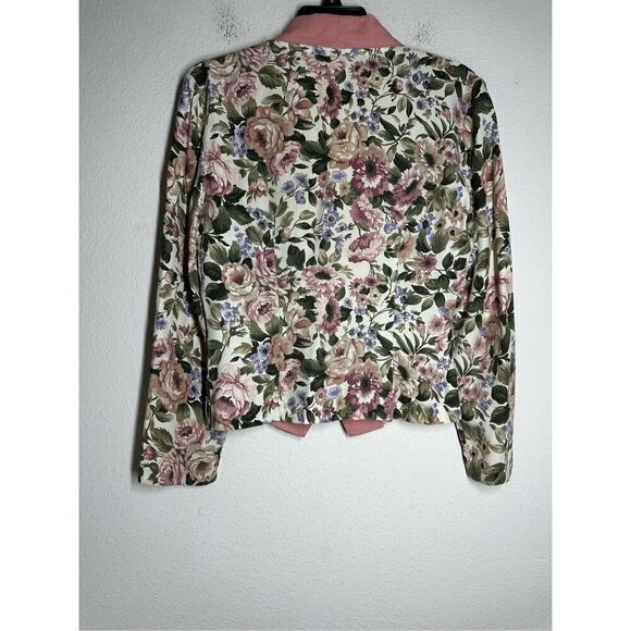 Rare Vintage Wrapper Bohemian 2 pcs Floral Print Suit Blazer Skirt Pink Trim SzS - Picture 6 of 16